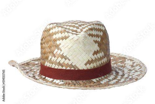 beautiful wicker hat isolated on white background