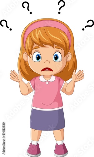 Surprised little girl about question mark over head
