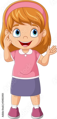 Cute cartoon little girl thinking