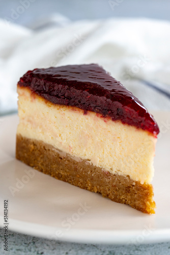 Raspberry Cheesecake. Cheesecake dessert on a white background. World cuisine delicacies. close up