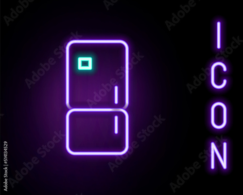 Glowing neon line Refrigerator icon isolated on black background. Fridge freezer refrigerator. Household tech and appliances. Colorful outline concept. Vector