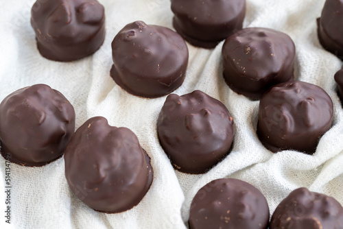 Hazelnut chocolate. Special hazelnut chocolate on a white background. close up