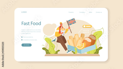 Fish and chips web banner or landing page. British deep-fried