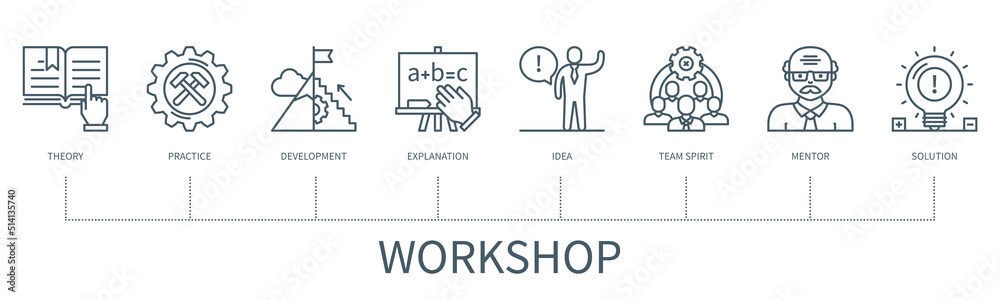 Workshop vector infographic in minimal outline style