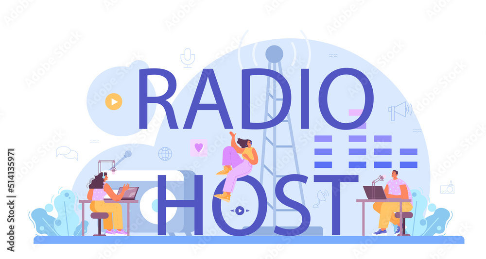 Radio host typographic header. Idea of music broadcasting in the studio Radio host typographic header. Idea of music broadcasting in the studio