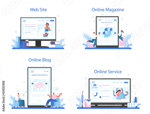 Psychotherapist online service or platform set. Mental health diagnostic