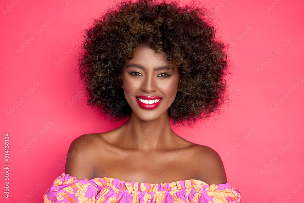 Cheerful black woman with curly hair Cheerful black woman with curly hair