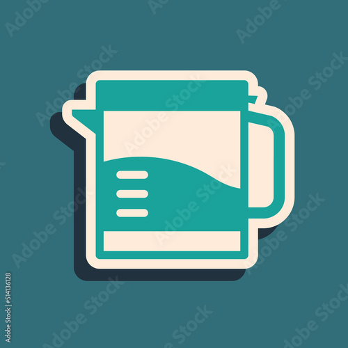 Green Electric kettle icon isolated on green background. Teapot icon. Long shadow style. Vector
