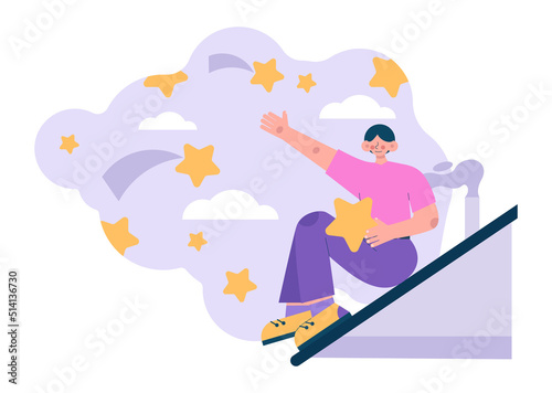 Daydreaming concept. Young characters dreaming or daydreaming