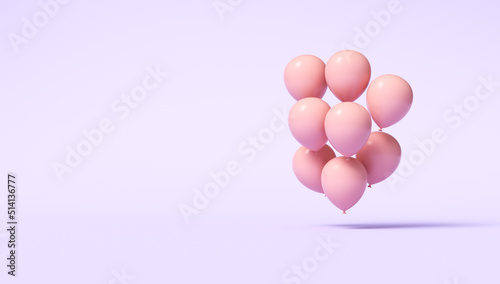 Pink balloons on a purple background. 3d render illustration.