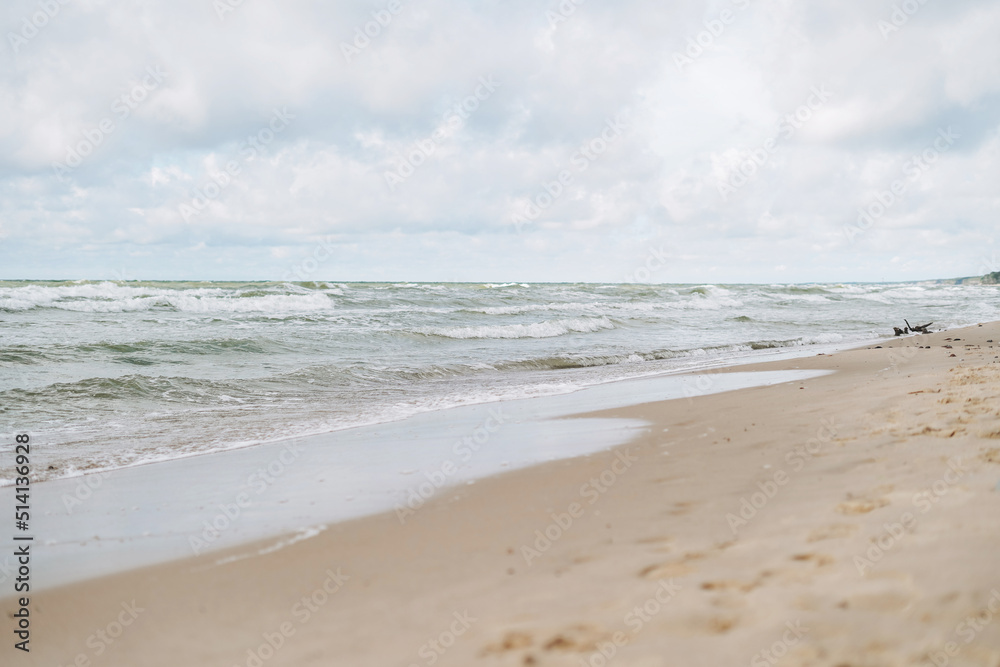 Sand beach on Baltic sea in a storm