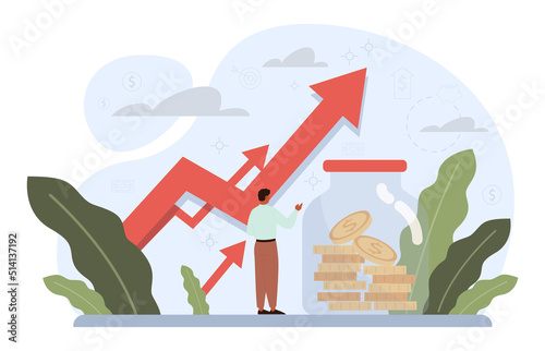 Financial inflation concept. Growing up prices for goods and value