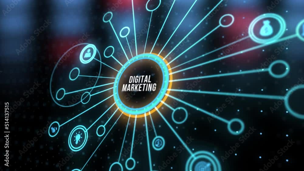 Internet, business, Technology and network concept. Digital Marketing content planning advertising strategy concept. Virtual button.