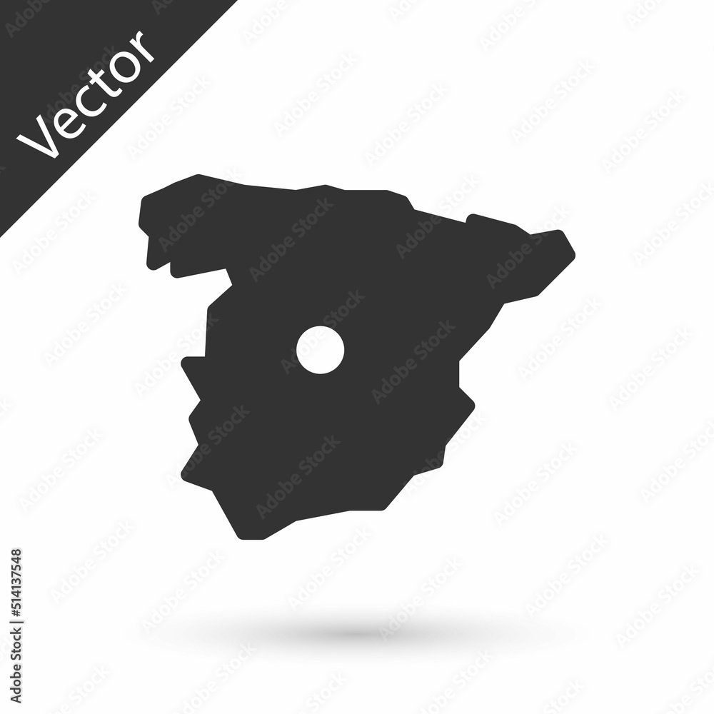 Grey Map of Spain icon isolated on white background. Vector