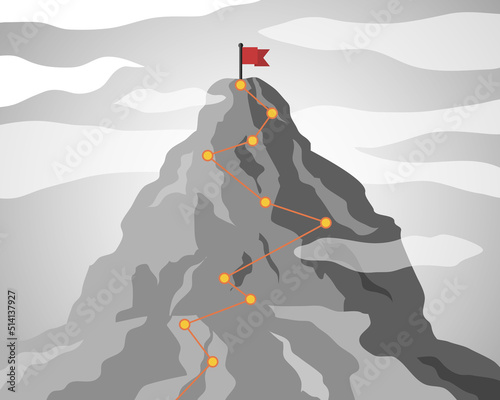 Climbing route to peak mountain. business success concept.