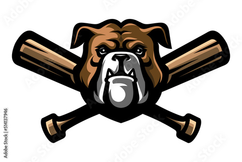 Leinwand Poster Bulldog and crossed baseball bats