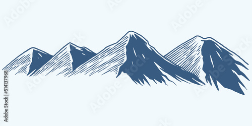 Four Hand drawing mountain line up hill plateau sketch illustration isolated on white background.