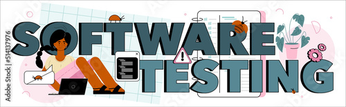 Software tester typographic header. Application or website code testing