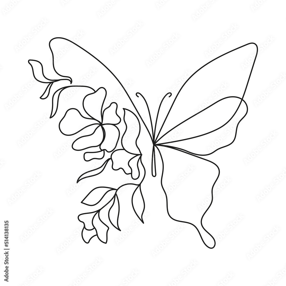 Vector abstract logo with butterfly and flower. Corporate design templates in trendy linear minimal style, beauty and cosmetics studio emblem - icon for makeup artist, fashion