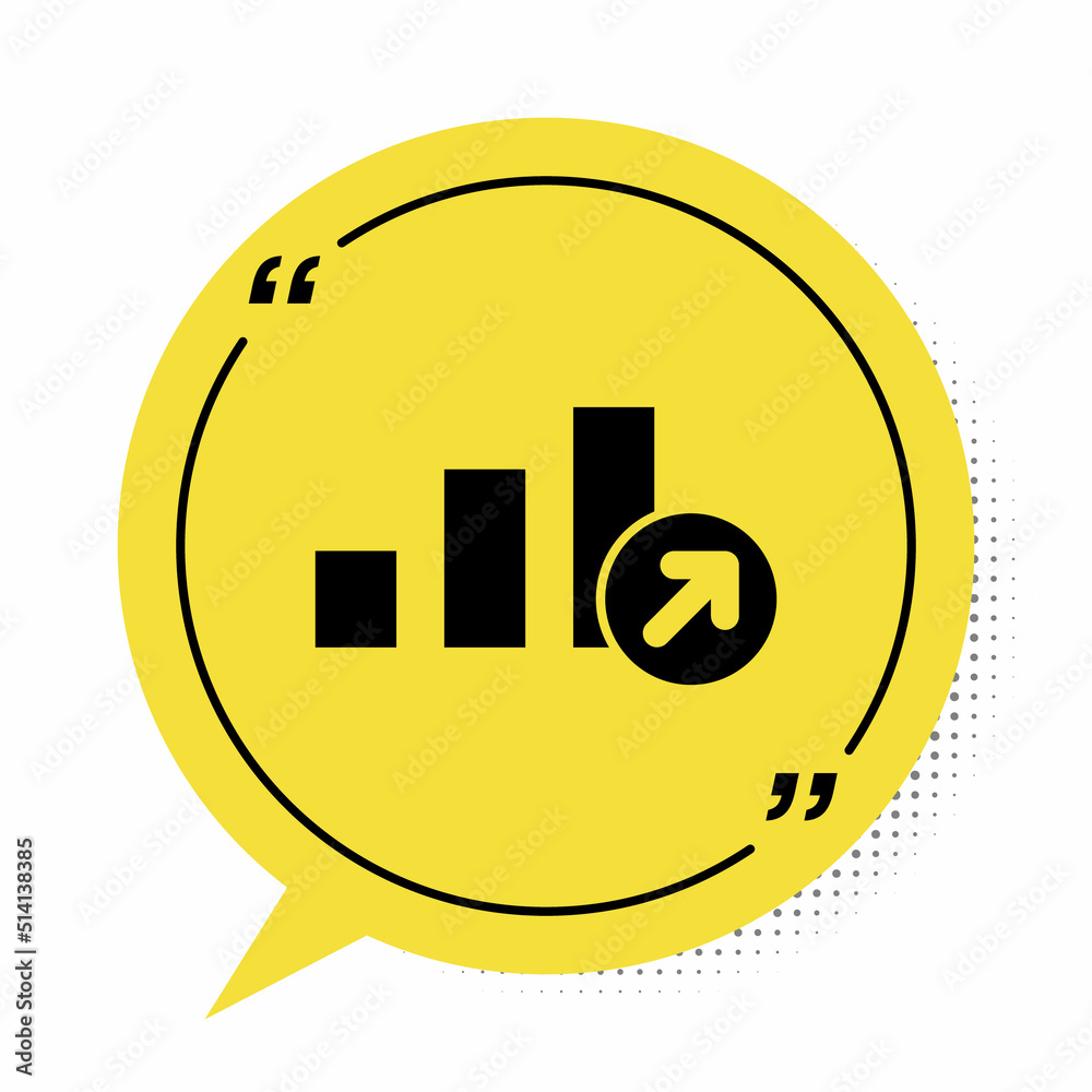 Black Financial growth icon isolated on white background. Increasing revenue. Yellow speech bubble symbol. Vector Black Financial growth icon isolated on white background. Increasing revenue. Yellow speech bubble symbol. Vector