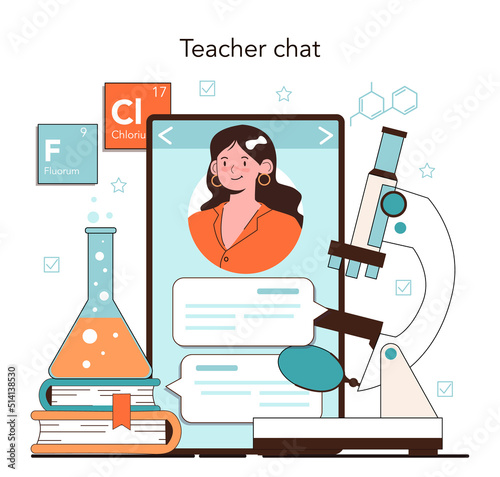 Chemistry school lesson online service or platform. Student learning