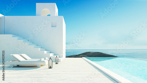  Luxury beach sea view hotel and resort - santorini style - 3Drendering 