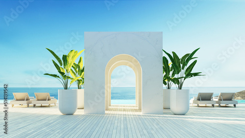 
Luxury beach sea view hotel and resort - santorini style - 3D 

rendering 
