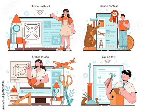Crafting and modeling course online service or platform set.