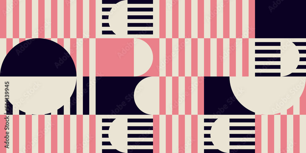 Modern vector abstract geometric background with circles, rectangles, squares and stripes in retro Bauhaus style. Pastel colored Modern vector abstract geometric background with circles, rectangles, squares and stripes in retro Bauhaus style. Pastel colored