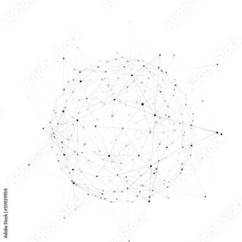 Sphere consisting of dots and lines on a white background. Network connection structure. Big data visualization. 3D rendering.