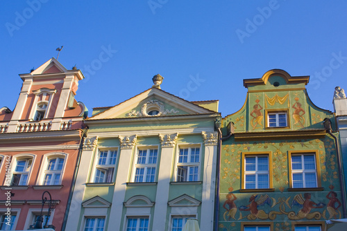 Facades of old colorful houses on the Main Square in Poznan, Poland