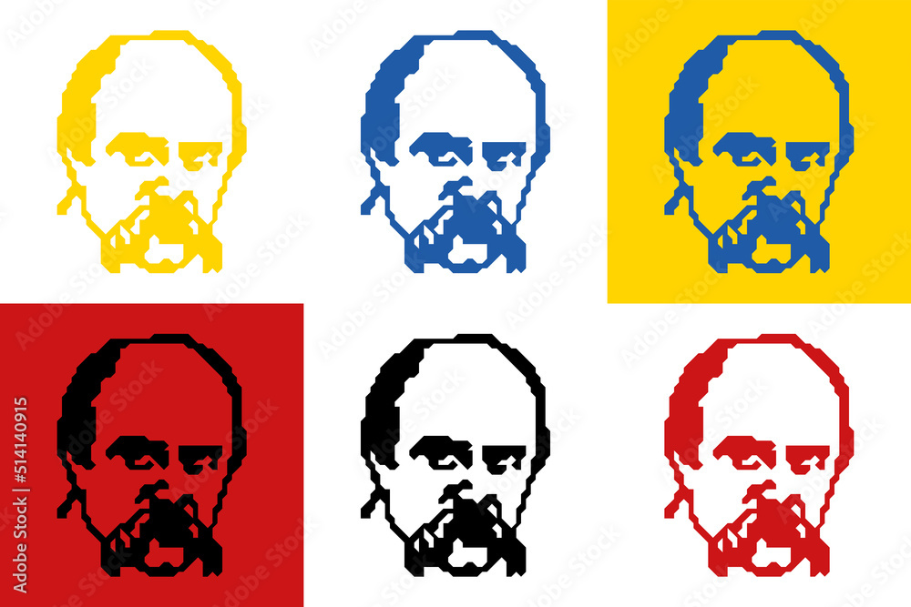 Taras Shevchenko Ukrainian writer vector portraits collage with ukrainian national colors