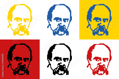 Taras Shevchenko Ukrainian writer vector portraits collage with ukrainian national colors photo