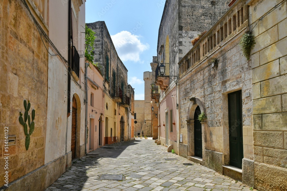 A street in the historic center of Tricase, a medieval town in the Puglia region, Italy.