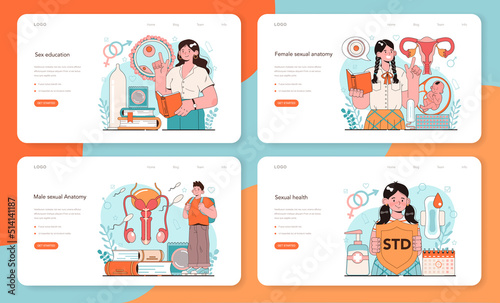 Sexual education web banner or landing page set. Sexual health lesson