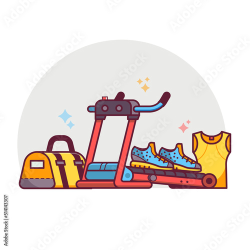 Fitness Scene with Sport Running Equipment