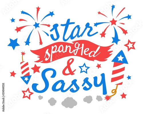 Star Spangled and Sassy illustation, 4th of July vector for Girls