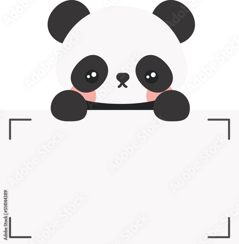 Cartoon cute panda holding memo. Frame for photo, text, note, sticker, label. Little animal to do list card. Isolated on white background, vector, illustration, EPS10