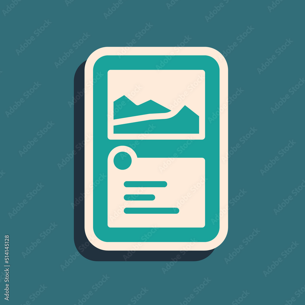 Green Card game collection icon isolated on green background. Fantasy ui kit with magic items. Long shadow style. Vector Green Card game collection icon isolated on green background. Fantasy ui kit with magic items. Long shadow style. Vector