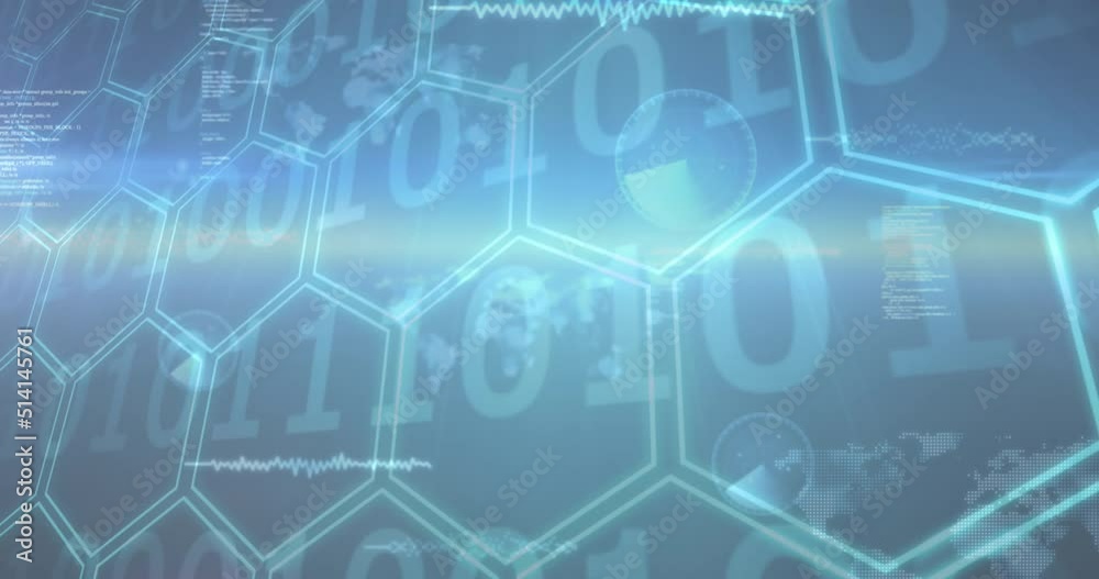 Animation of data processing and chemical formulas over test tubes on blue background Animation of data processing and chemical formulas over test tubes on blue background