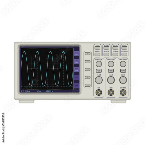 Realistic oscilloscope isolated on white background. Vector illustration. photo