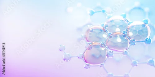 Obraz Science cosmetic, 3D Collagen serum and vitamin hyaluronic acid skin care solutions with cosmetic advertising background.