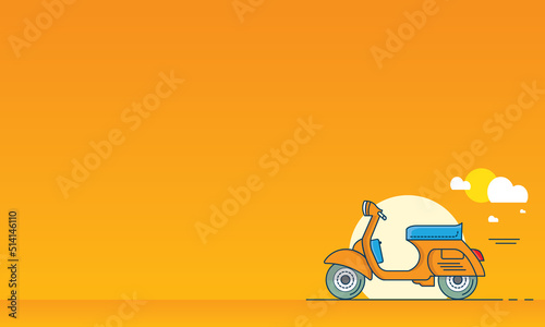 Vintage Scooter illustration Background. Orange motorbike over light orange color background with copy space area. Suitable to place on content