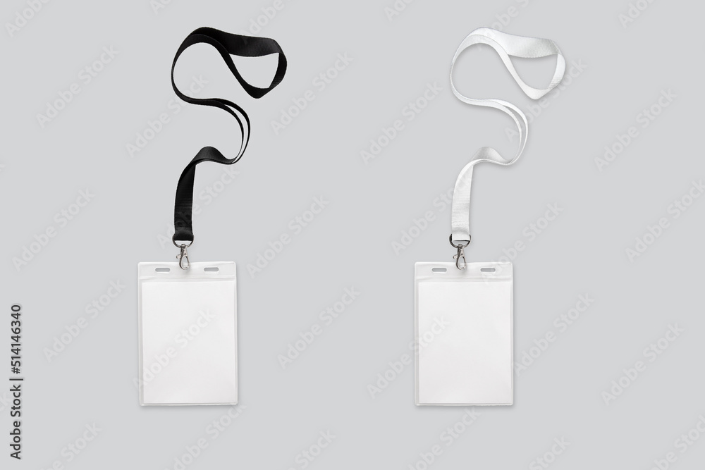 Φωτογραφία Two ID Card Holder Mockups with Black and White Lanyards, 3D Rendering, Isolated