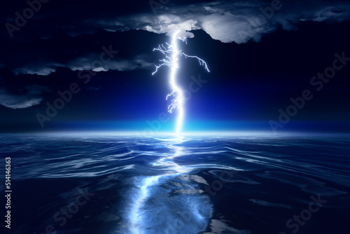 lightning thunder over the ocean