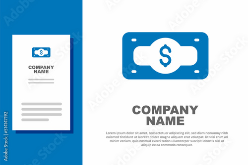 Blue Stacks paper money cash icon isolated on white background. Money banknotes stacks. Bill currency. Logo design template element. Vector