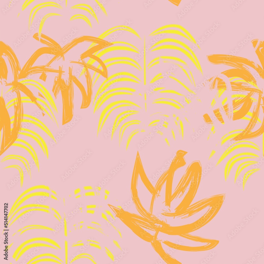 Tropical Leaf Brush Strokes Seamless Pattern Design -