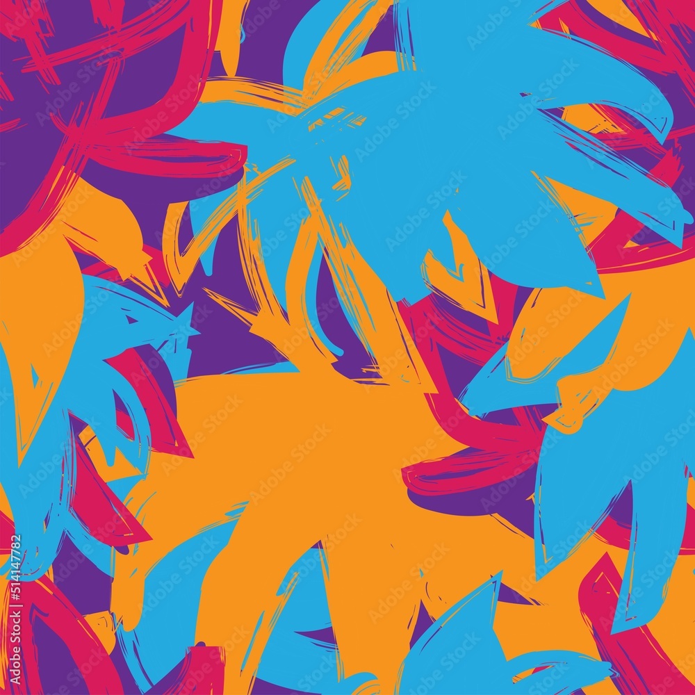 Tropical Leaf Brush Strokes Seamless Pattern Design - Tropical Leaf Brush Strokes Seamless Pattern Design -