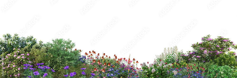 3d render distance in front of the camera Flower garden on a white background 3d render distance in front of the camera Flower garden on a white background