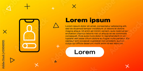 Line Incoming call on mobile phone icon isolated on yellow background. Friends call. Colorful outline concept. Vector